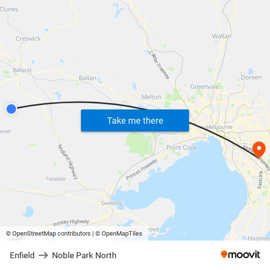 Enfield to Noble Park North map