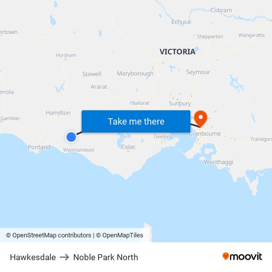 Hawkesdale to Noble Park North map