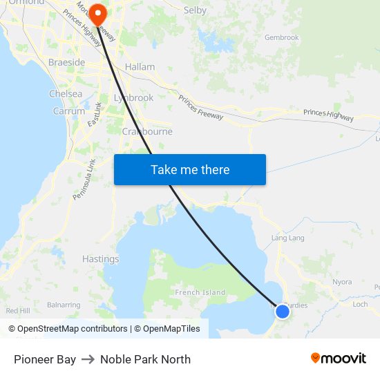 Pioneer Bay to Noble Park North map