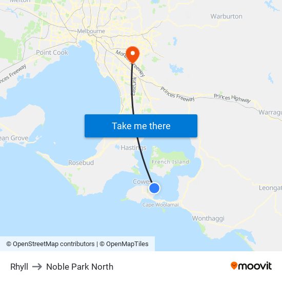 Rhyll to Noble Park North map