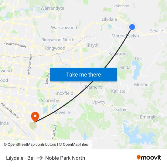Lilydale - Bal to Noble Park North map
