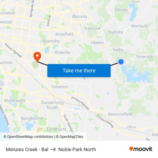 Menzies Creek - Bal to Noble Park North map