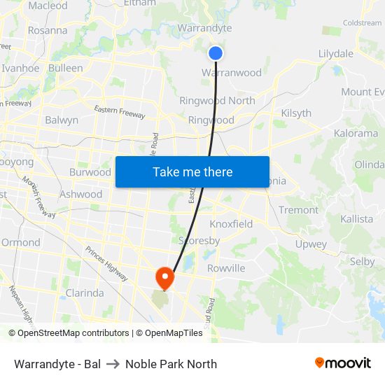 Warrandyte - Bal to Noble Park North map