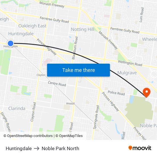Huntingdale to Noble Park North map