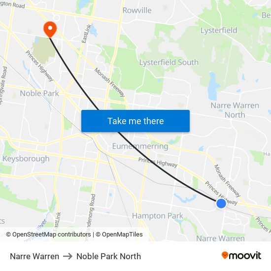 Narre Warren to Noble Park North map