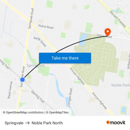 Springvale to Noble Park North map