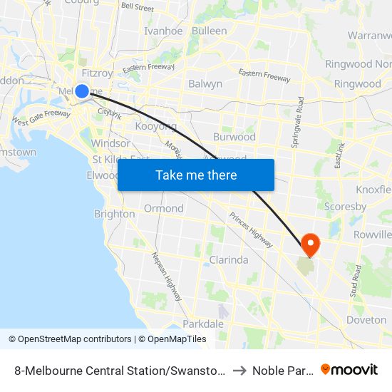 8-Melbourne Central Station/Swanston St (Melbourne City) to Noble Park North map