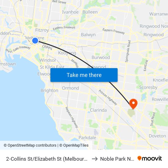 2-Collins St/Elizabeth St (Melbourne City) to Noble Park North map