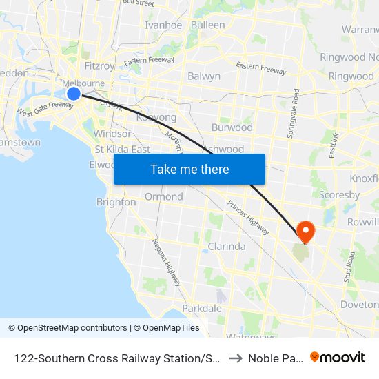 122-Southern Cross Railway Station/Spencer St (Melbourne City) to Noble Park North map