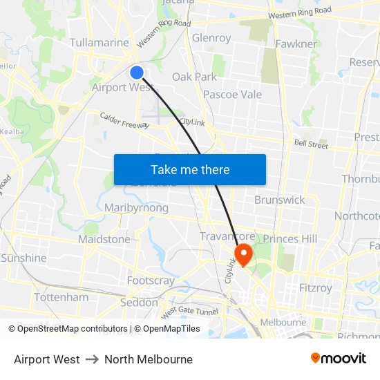 Airport West to North Melbourne map