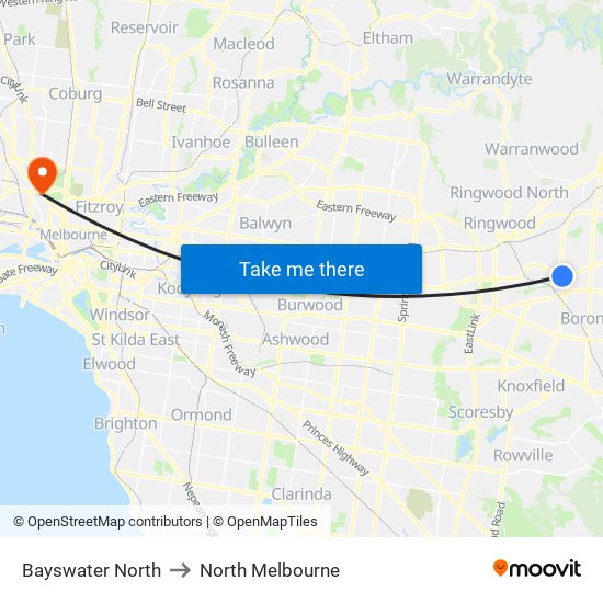 Bayswater North to North Melbourne map