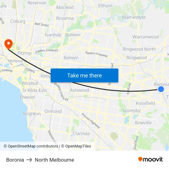 Boronia to North Melbourne map