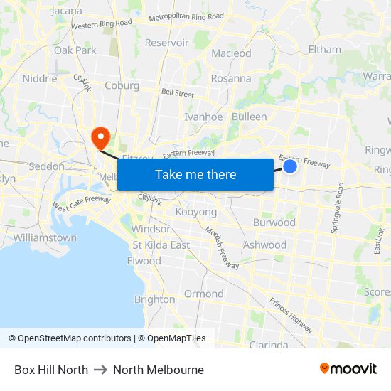 Box Hill North to North Melbourne map