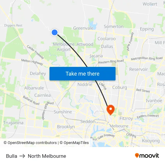 Bulla to North Melbourne map