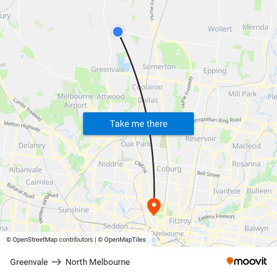 Greenvale to North Melbourne map