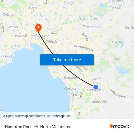 Hampton Park to North Melbourne map