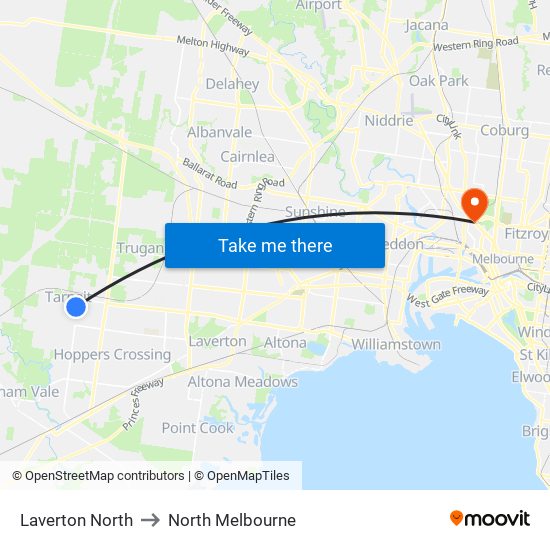 Laverton North to North Melbourne map