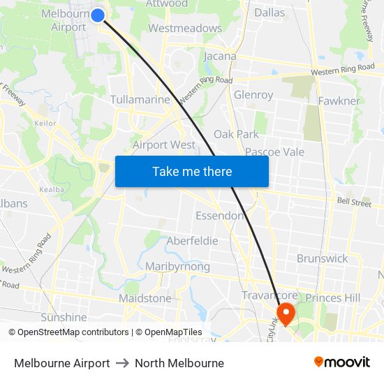 Melbourne Airport to North Melbourne map