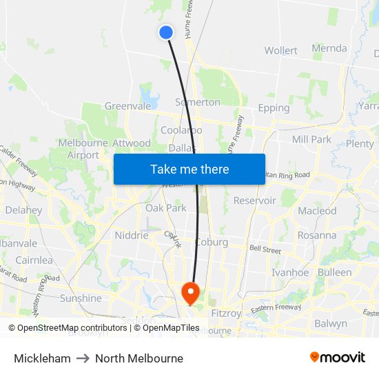 Mickleham to North Melbourne map