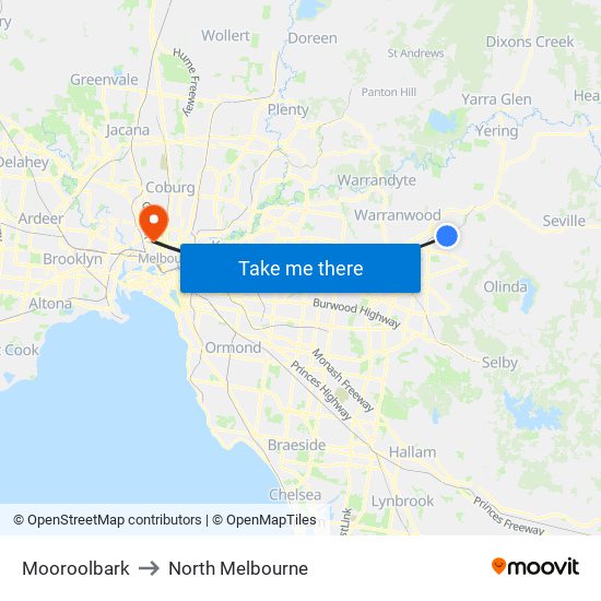 Mooroolbark to North Melbourne map