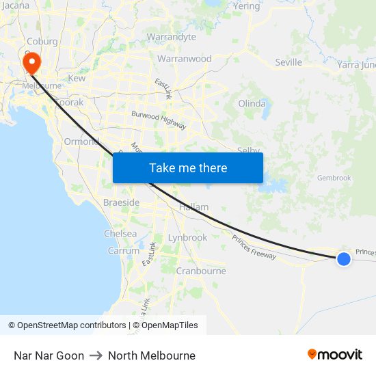 Nar Nar Goon to North Melbourne map