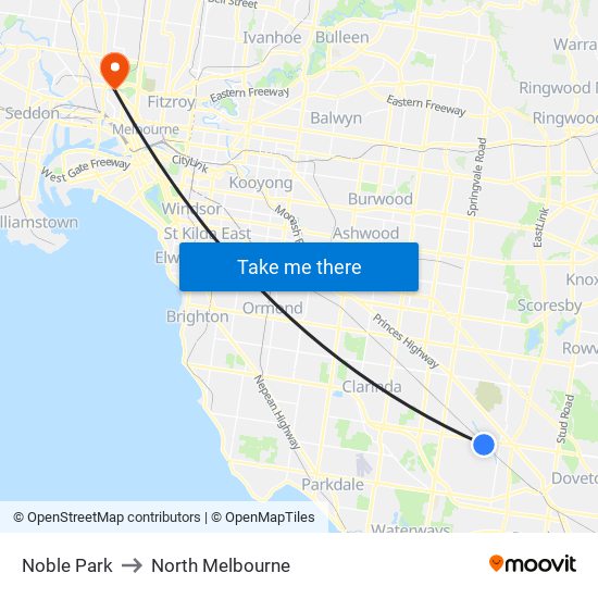 Noble Park to North Melbourne map