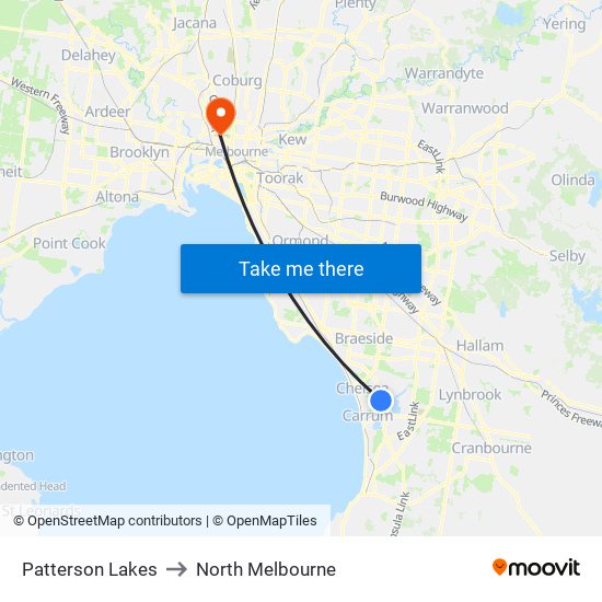 Patterson Lakes to North Melbourne map