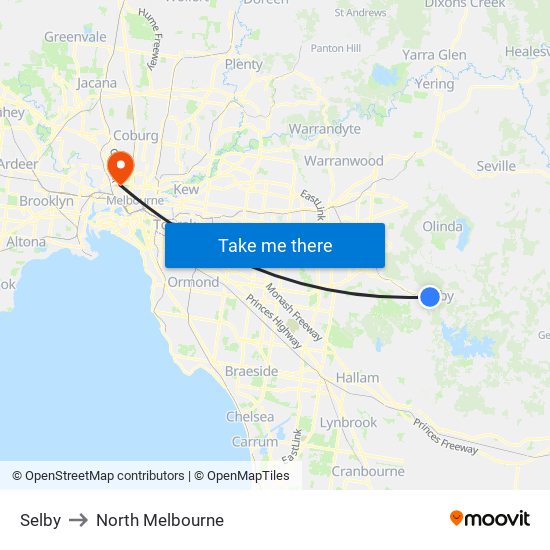 Selby to North Melbourne map