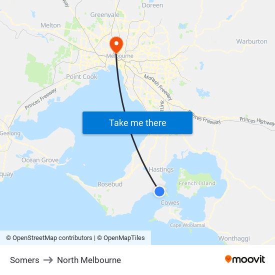 Somers to North Melbourne map