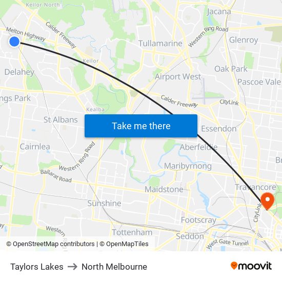 Taylors Lakes to North Melbourne map