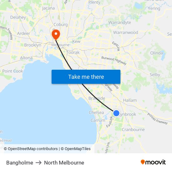 Bangholme to North Melbourne map