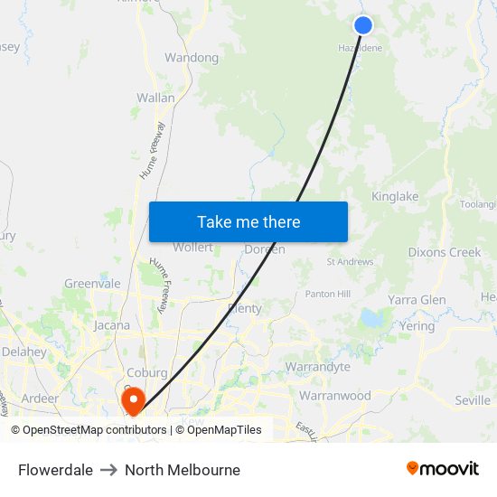 Flowerdale to North Melbourne map