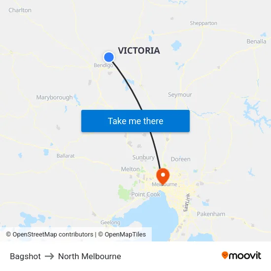 Bagshot to North Melbourne map