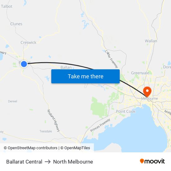 Ballarat Central to North Melbourne map