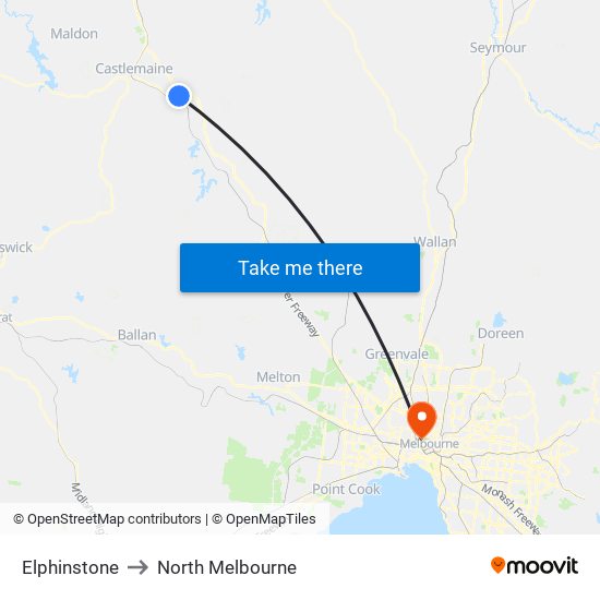 Elphinstone to North Melbourne map