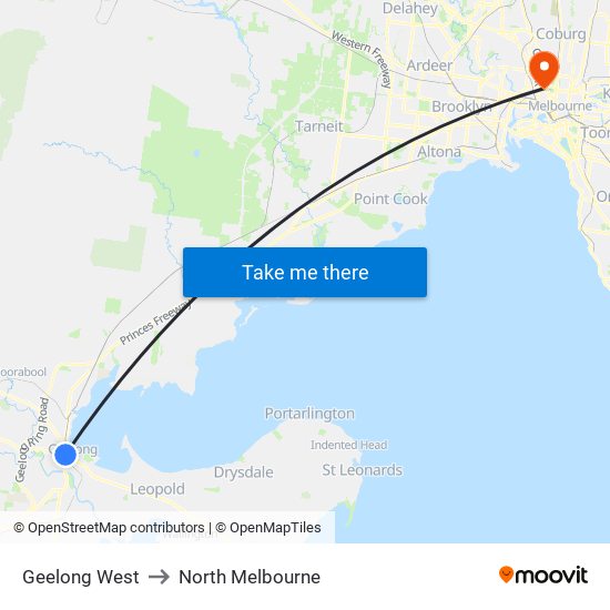 Geelong West to North Melbourne map