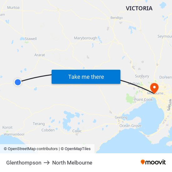 Glenthompson to North Melbourne map