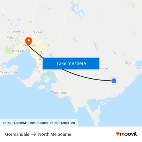 Gormandale to North Melbourne map