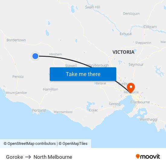 Goroke to North Melbourne map