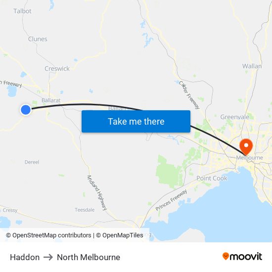 Haddon to North Melbourne map