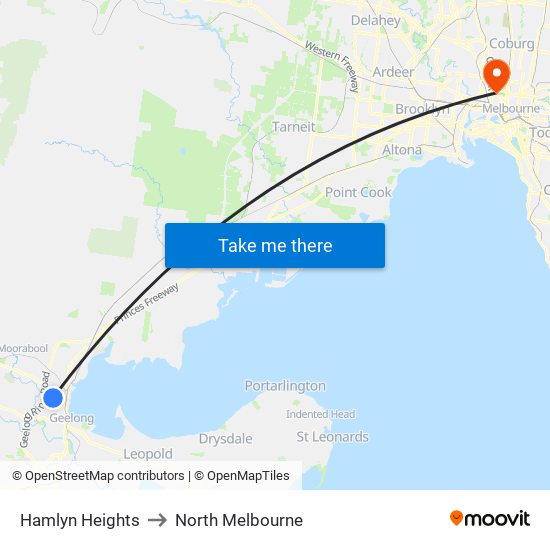 Hamlyn Heights to North Melbourne map