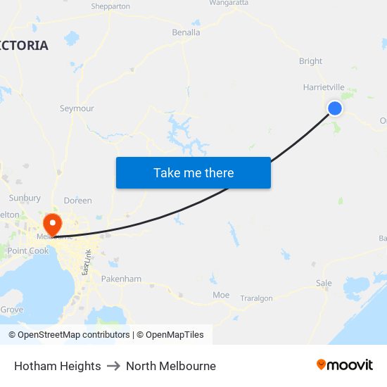 Hotham Heights to North Melbourne map
