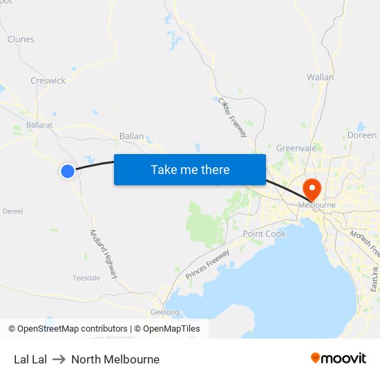 Lal Lal to North Melbourne map