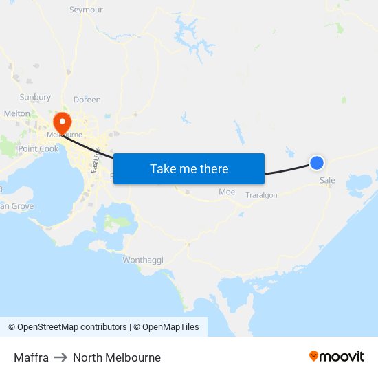 Maffra to North Melbourne map