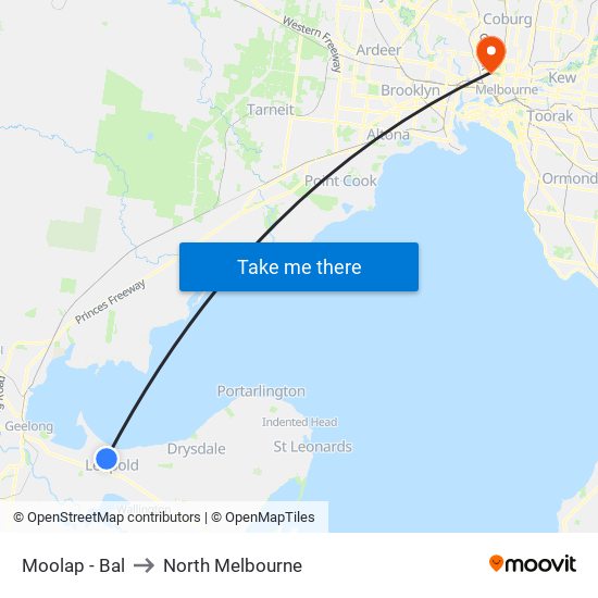 Moolap - Bal to North Melbourne map