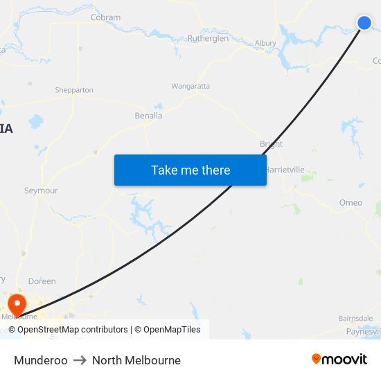 Munderoo to North Melbourne map