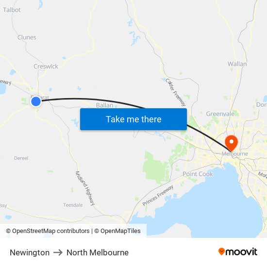 Newington to North Melbourne map