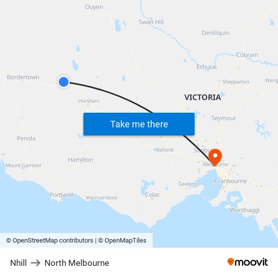 Nhill to North Melbourne map