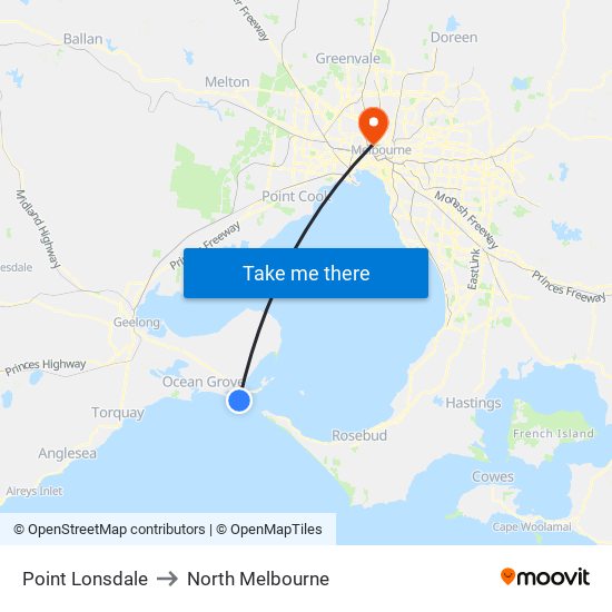 Point Lonsdale to North Melbourne map