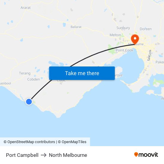 Port Campbell to North Melbourne map